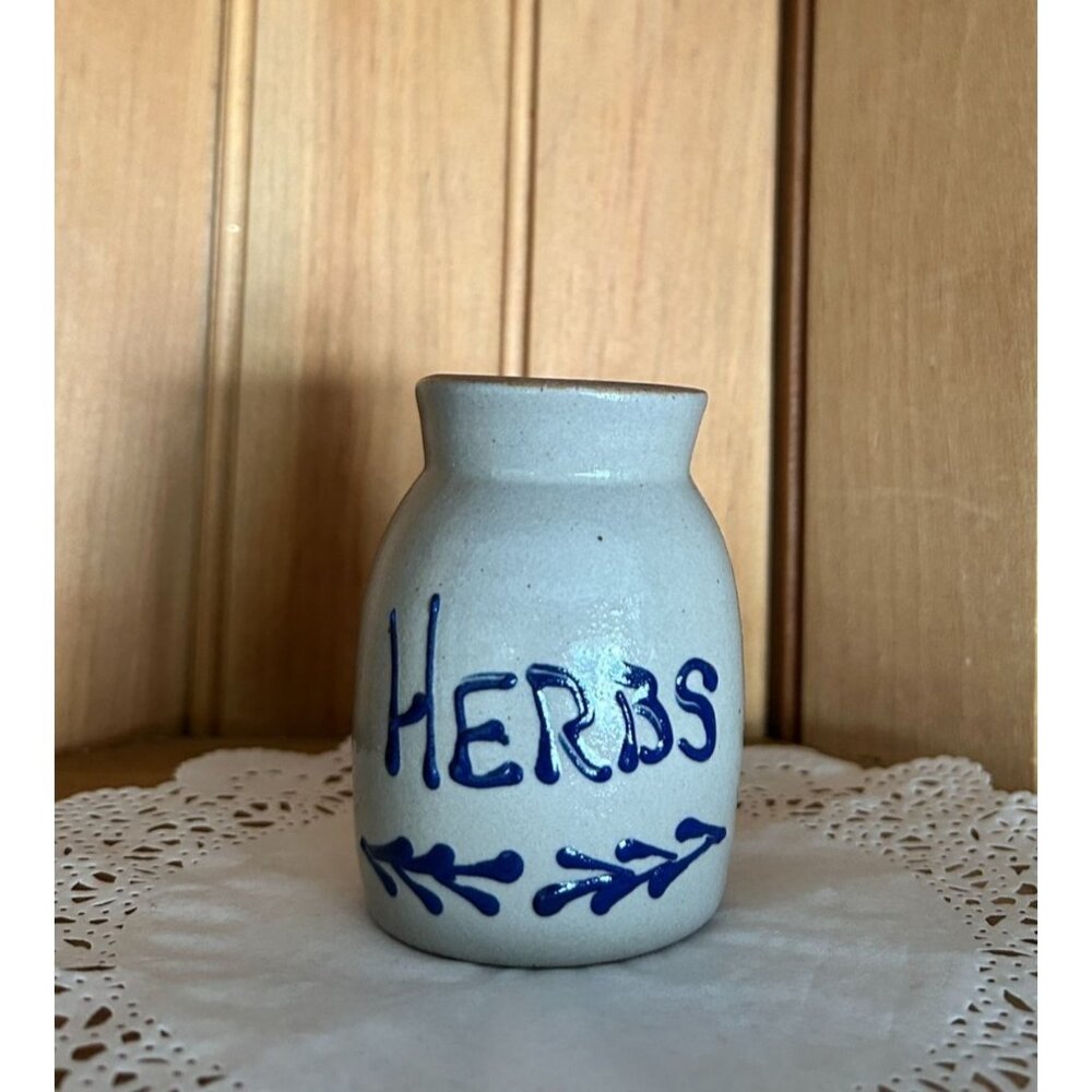 Vintage Beaumont Brothers Pottery Salt Glazed Herb Crock Spice Jar